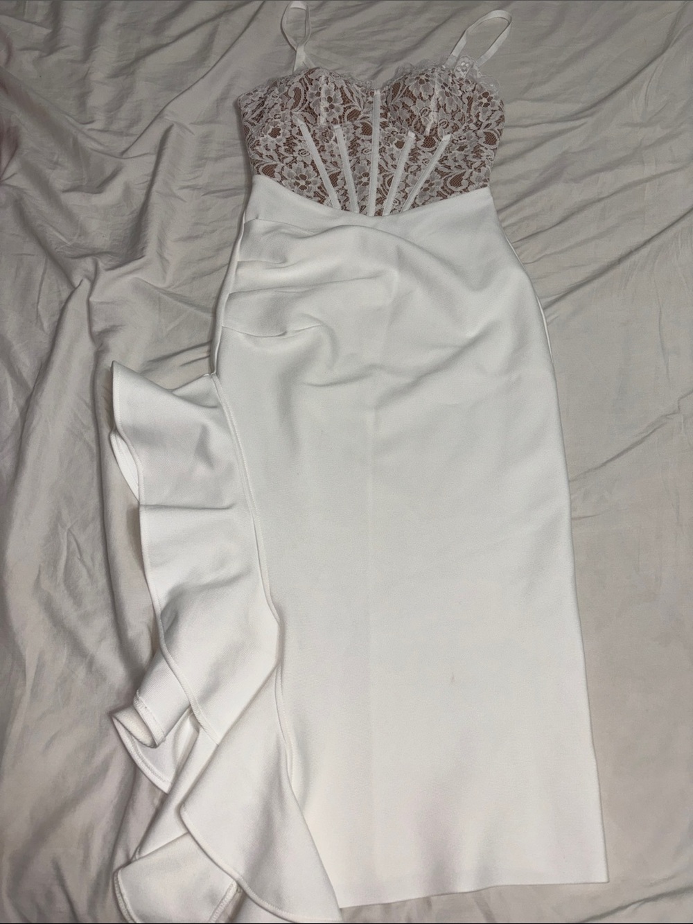 Fashion Nova White Lace Corset Midi Dress - Picture 5 of 9